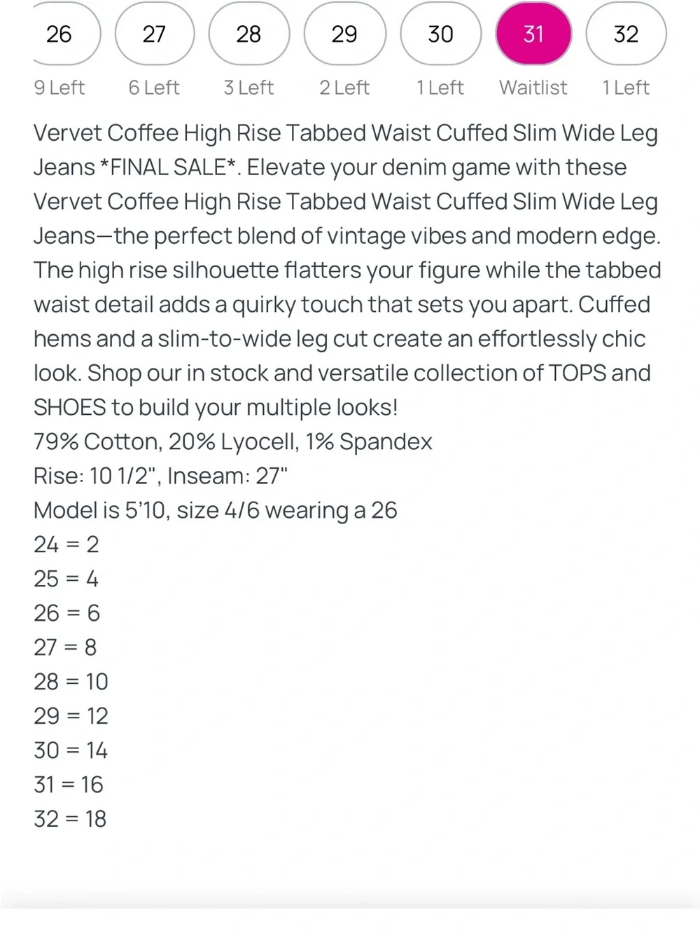 Vervet Coffee High-Rise Tabbed Waist Wide Leg Jeans From SSYS